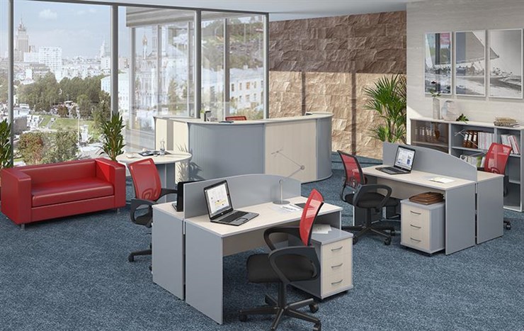 Комплект офисной мебели IMAGO три стола, 2 шкафа, стеллаж, тумба в Брянске - изображение 1